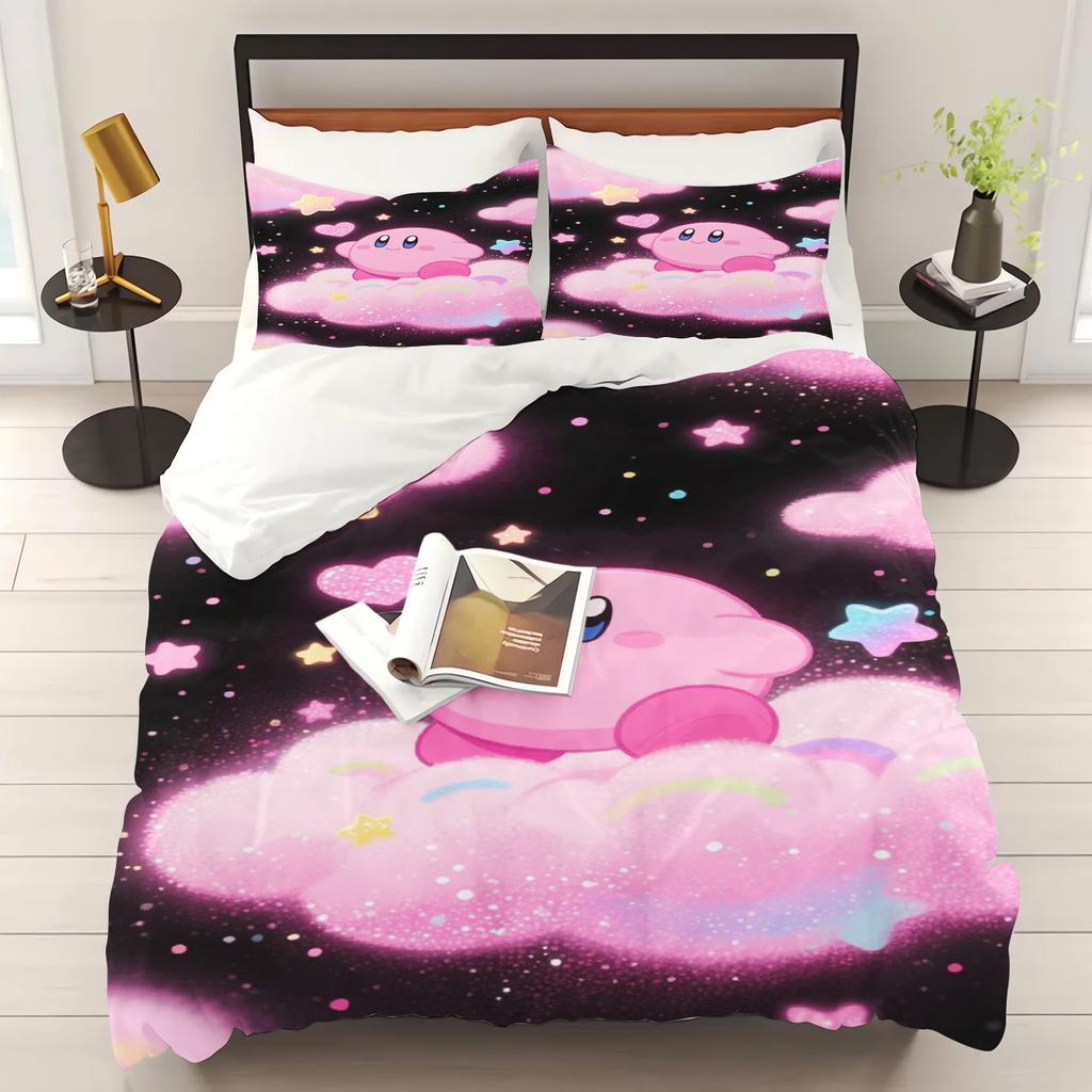 Kirby 100% PolyesterAnime Printed Bedding Set Duvet Cover Queen Cotton Cute Printed Cartoon Quilt Cover