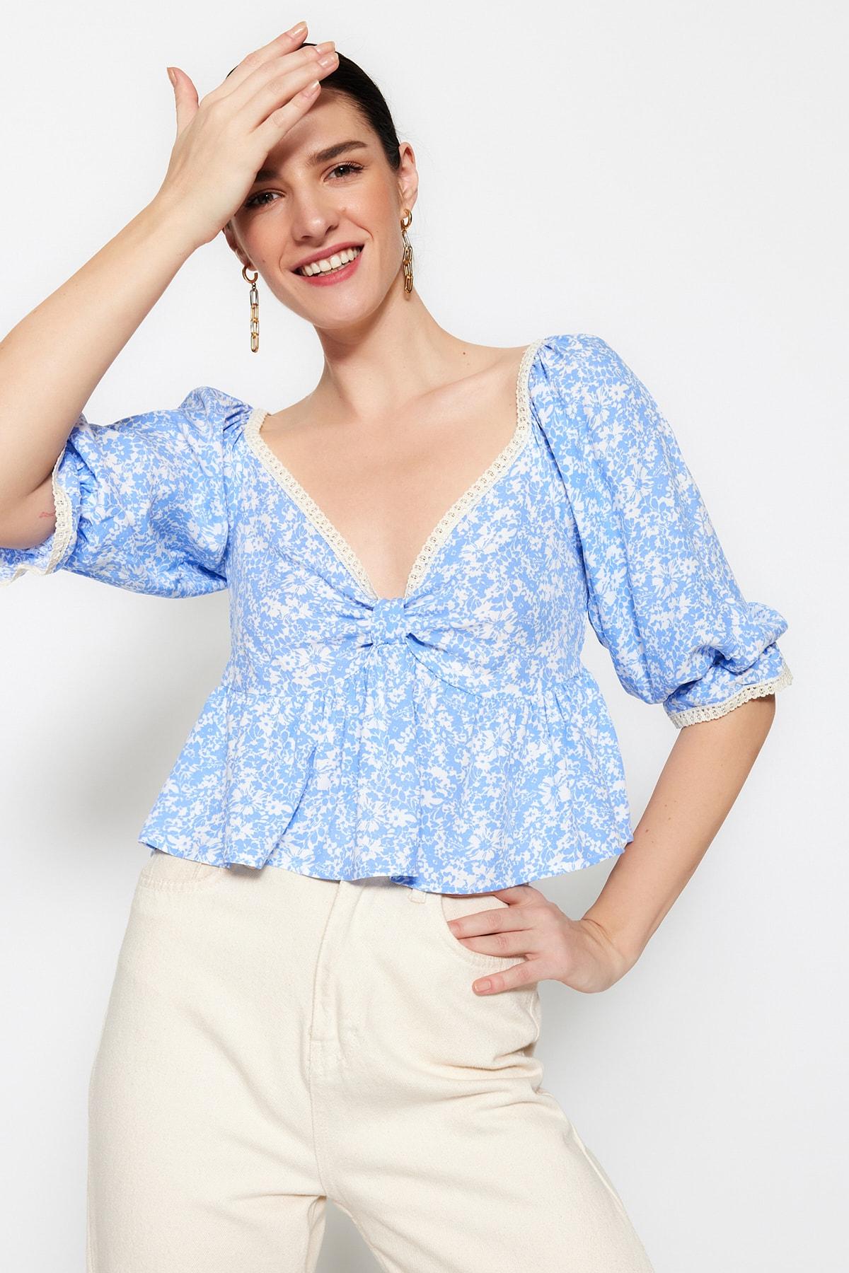 

Блузка - Синяя - Приталенная