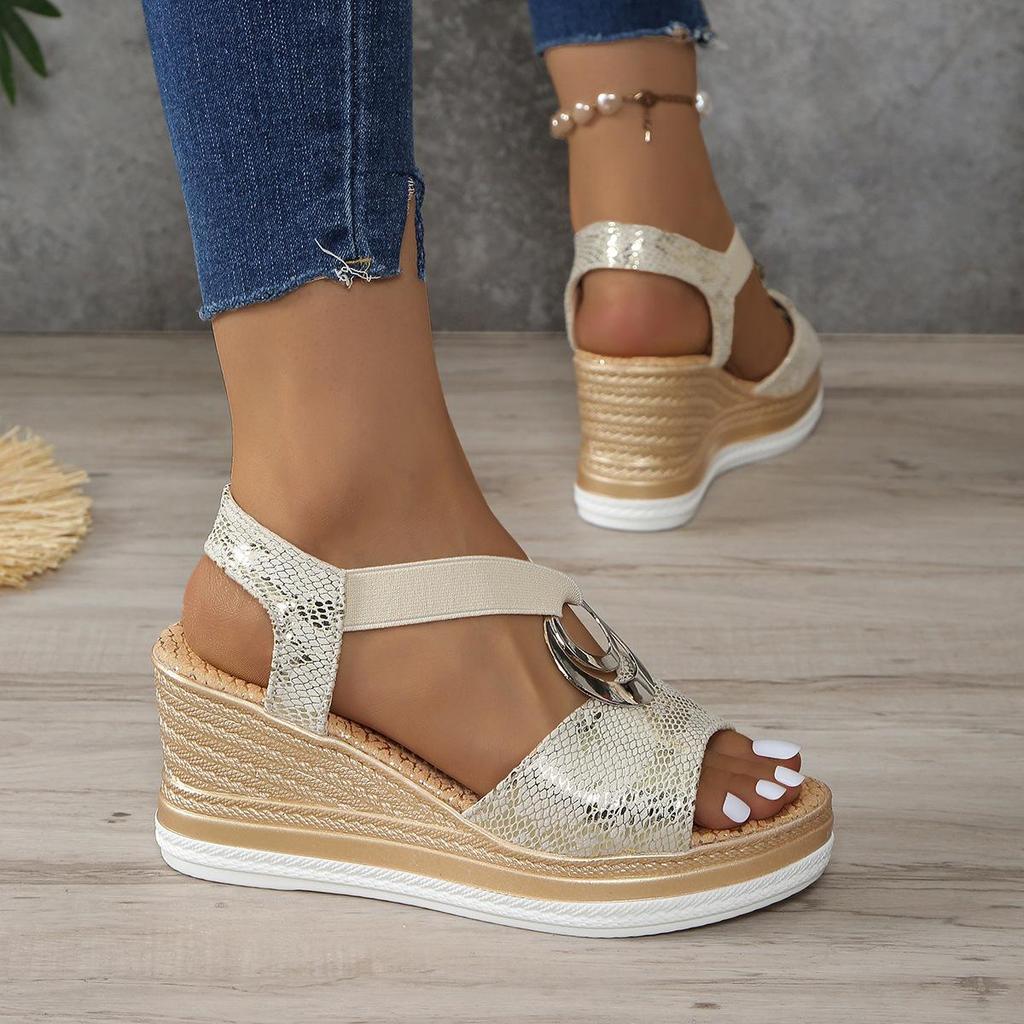 Fashion Solid Color Women's Sandals Wedge Heel Color Matching Casual Women's Sandals for Outerwear