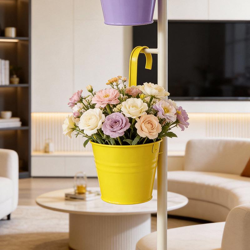 Hanging Tin Flower Pot with Detachable Hook for Courtyard or Fence