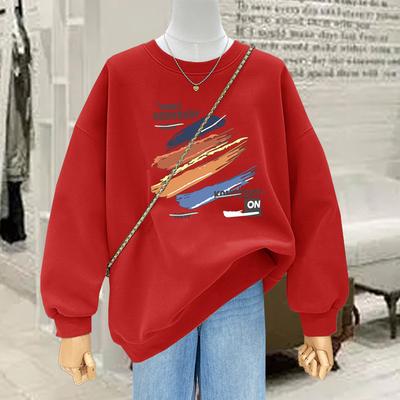 Fashion Printing Round Neck Velvet Thickened Pullover 2025 Autumn and Winter New Popular Foreign Style Age-reducing Sweater Women