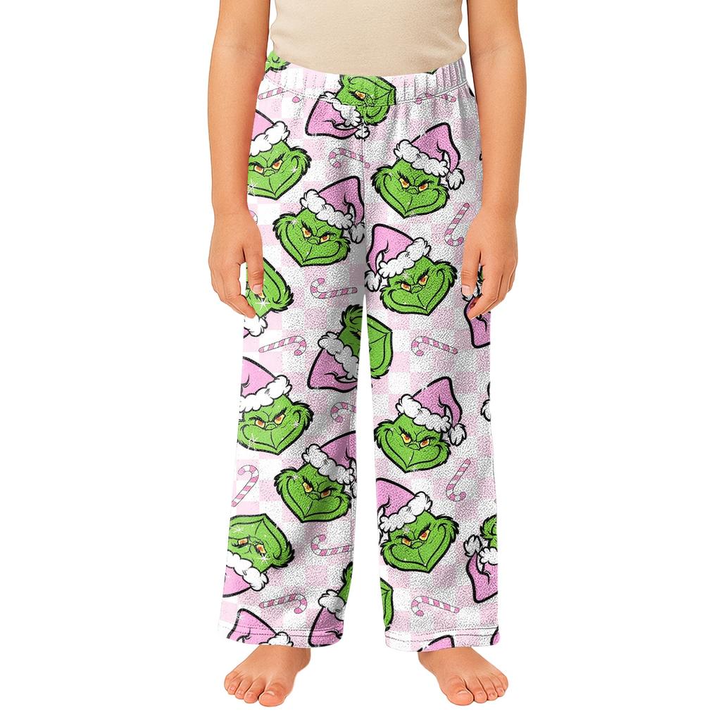 Pantaloni casual in peluche con stampa natalizia per bambini, per rilassarsi durante le vacanze e per l'uso quotidiano