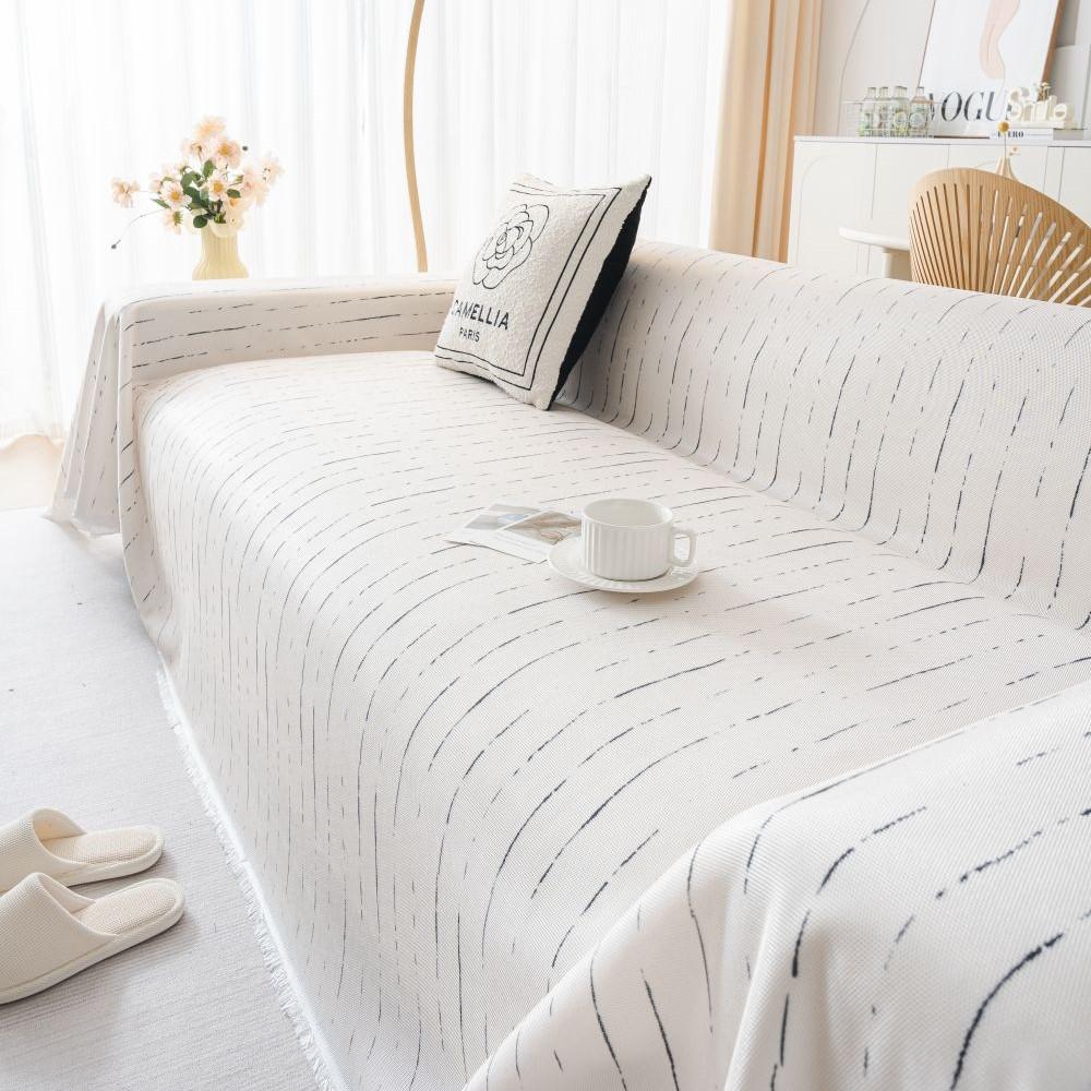 Is Silke Hvit Sofatrekk Matte Kastpledd Stue Parposisjon Sommer Camping Piknik Linjeteppe Trekk