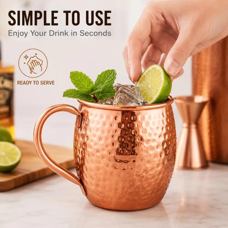 1Pc Pure Copper Mug 500ml Solid Metal Coffee Cup 17oz Cocktail Beer Milk Drinking Mug for Bar Kitchen Party Beverage Use
