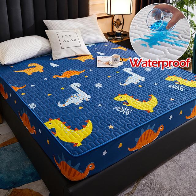Waterproof Cartoon Quilted Fitted Sheet Bedspread With Elastic Band Non Slip Sheet King Size Bed