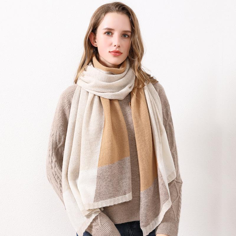 

Girls Knitted Wool Scarf Fashion Color Matching Wool Student Scarf Women s Style Color Block Women s Scarf помаранчевий