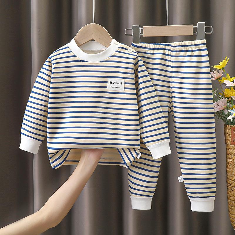 Baby Plush Children's Pajamas Solid Color Long Sleeved Pants Breathable Pajamas for Boys and Girls Casual Wear