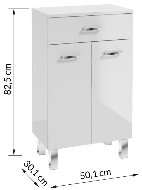 Bathroom cabinet 50x85cm standing on legs, white gloss Mea