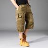 Men's Cargo Bermuda Shorts Multi Pocket Zipper Fly Solid Color Elastic Waist Casual Summer Shorts