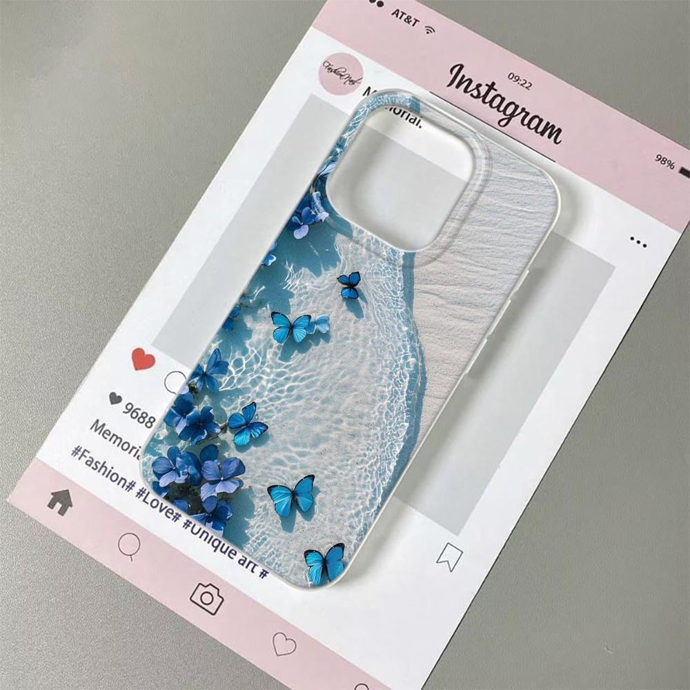 Blue Butterfly by the Sea Phone Case For iPhone 17 17Air 13 16 15 14 11 12 Pro Max Matte Silicone Shockproof Soft Cover Funda