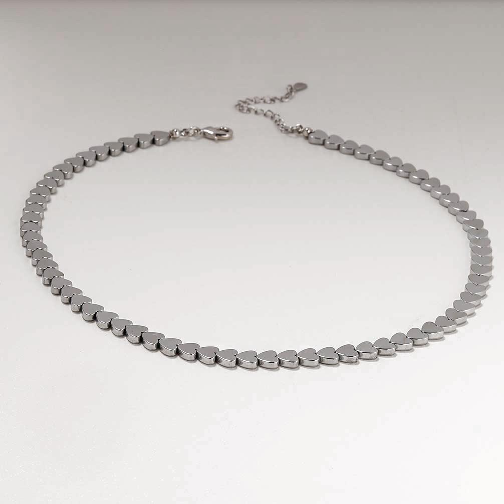 European & American Natural Hematite Magnet Heart Necklace - Women's Trendy Luxury Summer Accessory