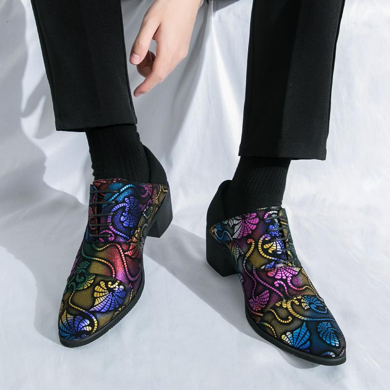 Fashion High End Brand Men's Business Dress Shoes Luxurious High Heels Versatile Banquet Shoes Men’s Split Leather Shoes Trendy Prints