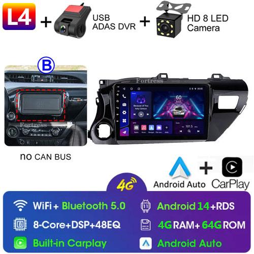 8 Core Android13 Auto Car Radio Multimedia For Toyota Hilux Pick Up AN120 2015 - 2020 LHD Stereo Carplay GPS Navigation No DVD