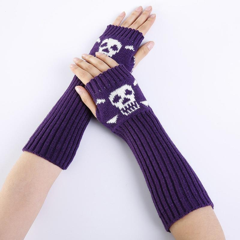 Botvotee Skull Sleeves for Women Y2k Accessories Arm Warmers Free Shipping Knitted Winter Warm Fingerless Gloves Cute Arm Guard