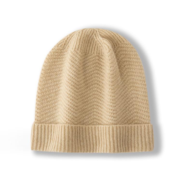 Women 100% Pure Cashmere Beanie Hat Chevron Knit Pattern Winter Warm Soft Slouchy Skullies Cap Cold Weather Accessory