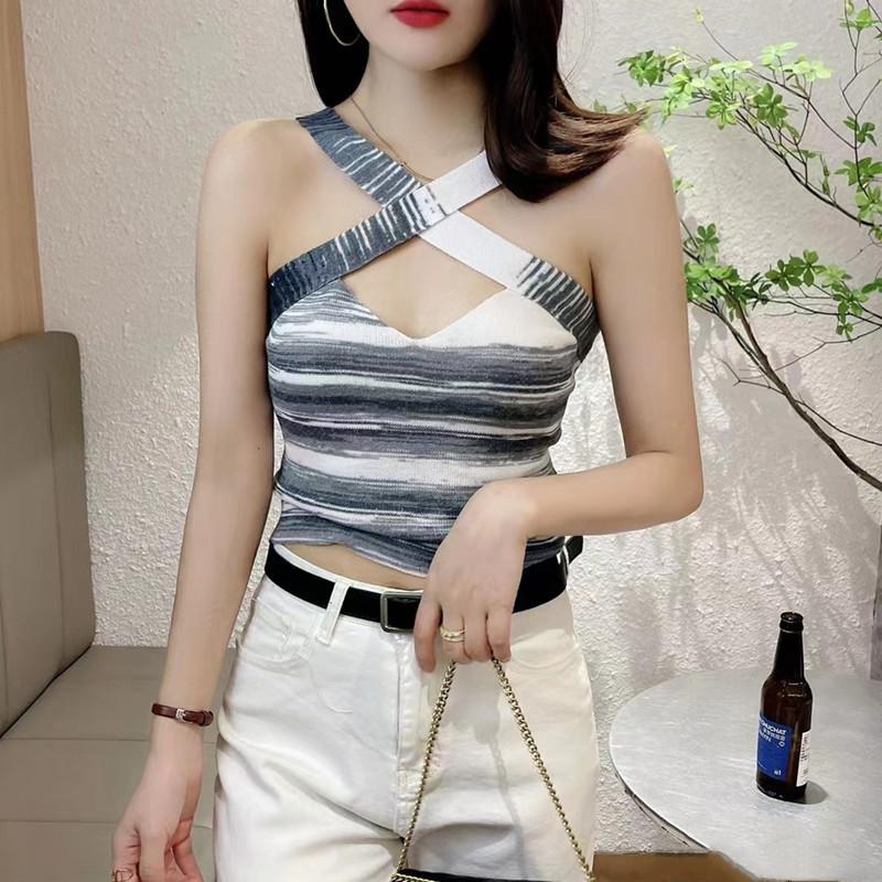 Lato Nowy Design Zmysłowe Spice Girls Krzyżowy Halter Tęcza Wysoki Stan Kamizelka Bluzka