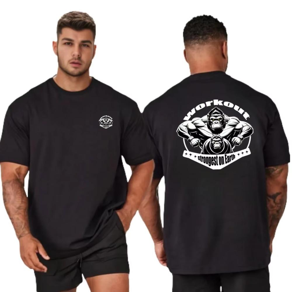 Gym Sport T Shirt Men Cotton Short Sleeve Top Man Workout Bodybuilding Tee Fashion streetwear casual loose men's clothing
