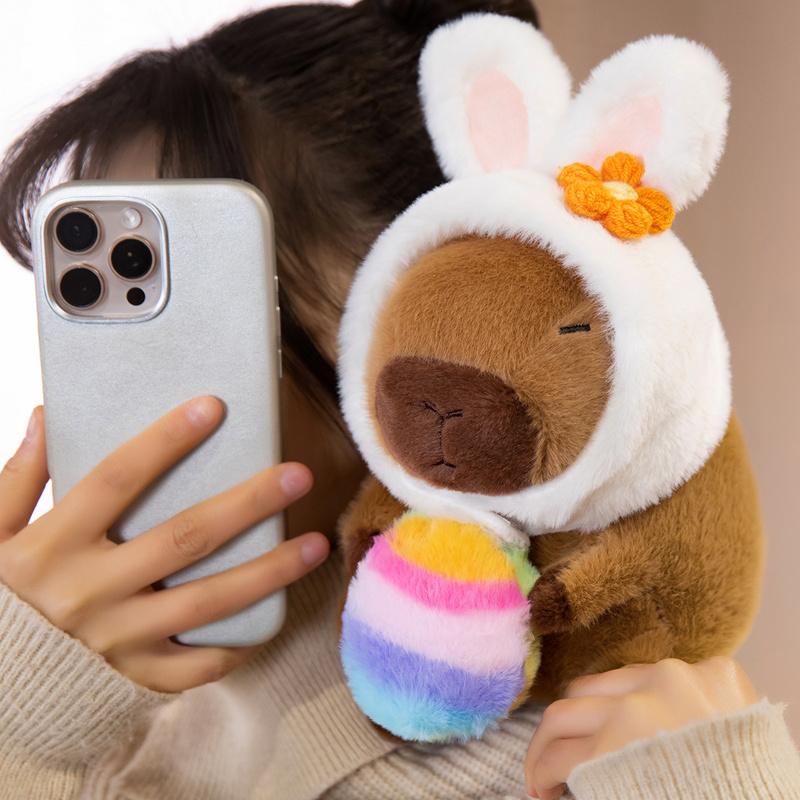 Easter Egg Capybara Stuffed Plush Toys Cute Animal Capybara Plushies Doll Bunny Rabbit Ears Hats Happy Easter Decor Kids Favor