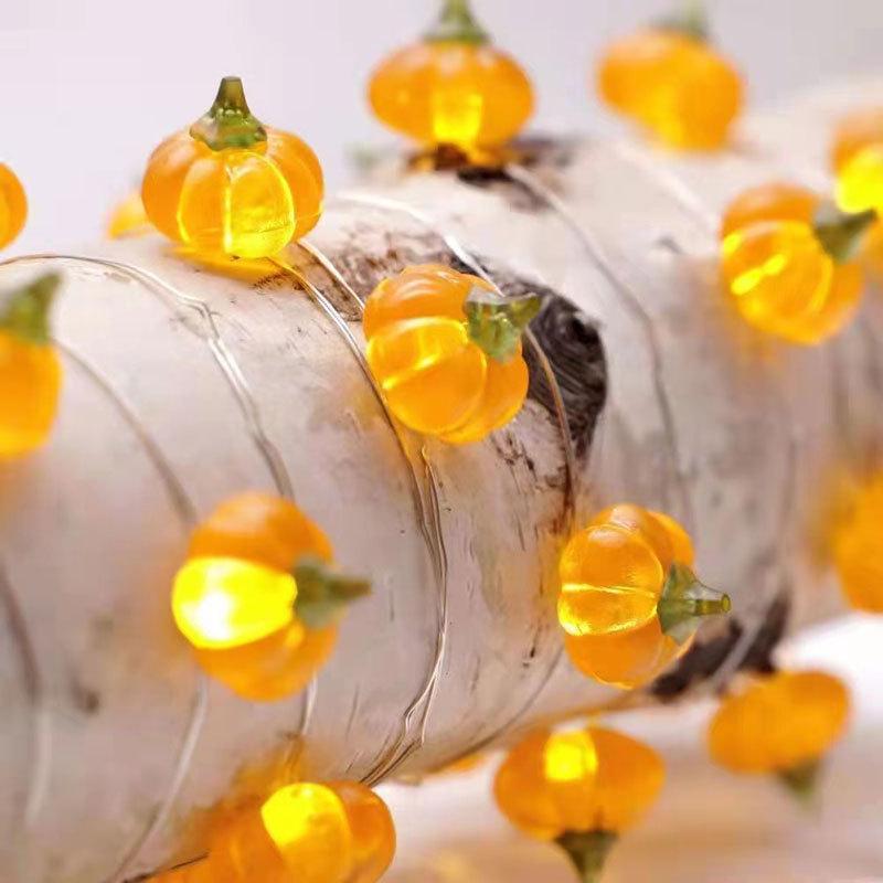 Halloween Pumpkin & Maple Leaf Copper String Lights: Decorative Night Lights for Thanksgiving & Ghost Festival