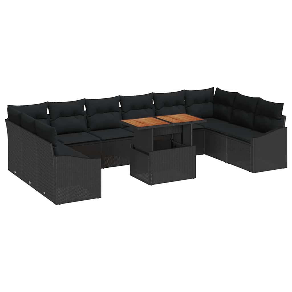 Garden Sofa Set with Storage 11 pcs Black Poly Rattan