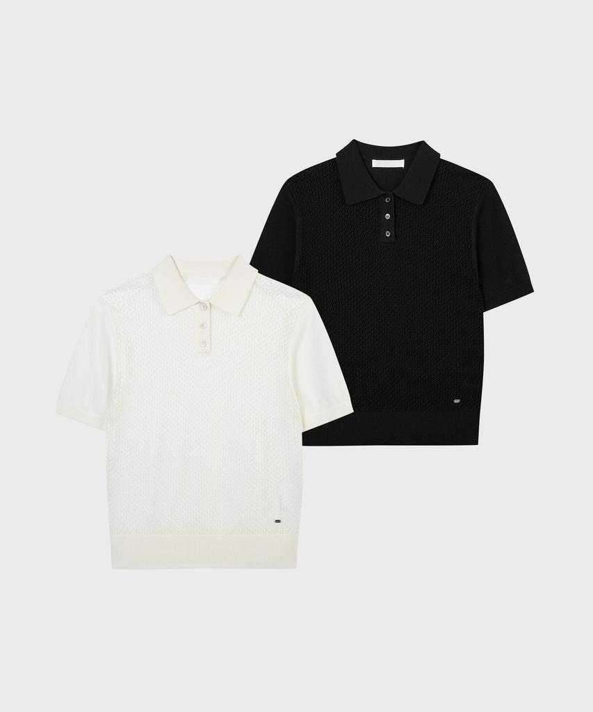 PLAC WOMEN Linen Polo Collared Knit 2 Colors
