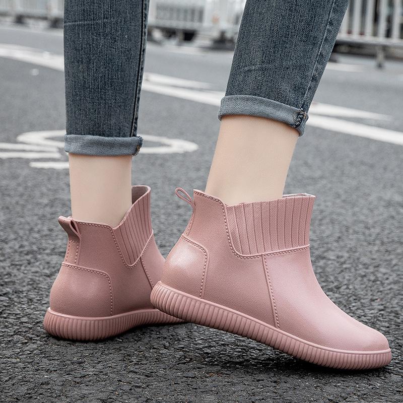 Kitchen work waterproof shoes rain shoes rain boots non-slip women's summer adult rubber shoes overshoes short tube thickened fashion
