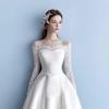 Qidi Brautkleid Frühling und Herbst Neu Frühling und Herbst Europäischer und Amerikanischer Stil Braut Leicht Hauptbrautkleid Spitze Satin Schleppe