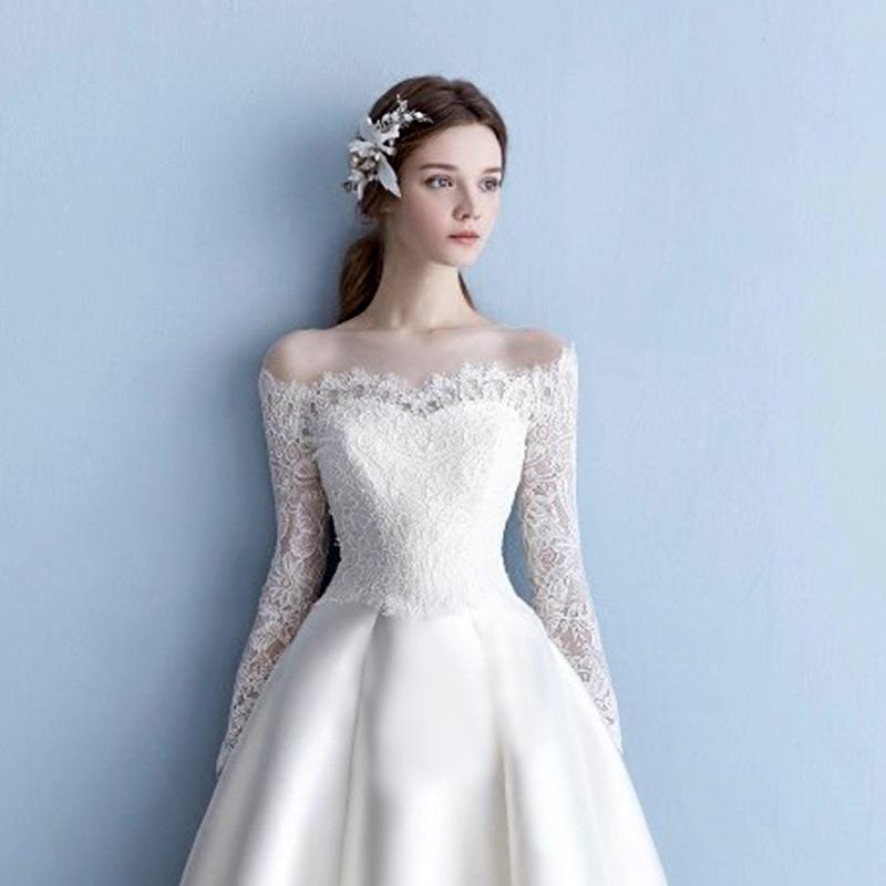 Qidi Brautkleid Frühling und Herbst Neu Frühling und Herbst Europäischer und Amerikanischer Stil Braut Leicht Hauptbrautkleid Spitze Satin Schleppe