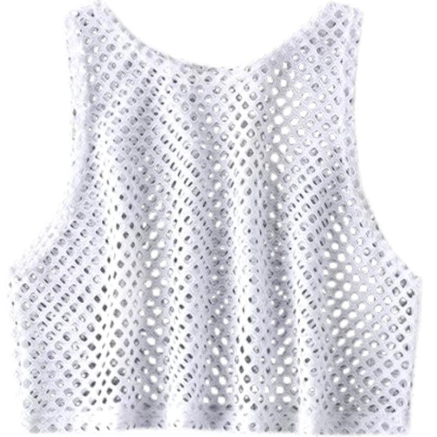 New Women's Sexy Mesh Sleeveless See-Through Round Neck Tank Top