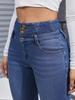 Kvinnor Tjocka Varma Jeansbyxor Hög Midja Knappar Byxor Smal Passform Pennbyxor Casual Enfärgade Fickor Jeans Slida Liten Stretch