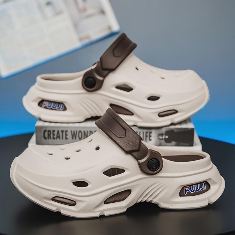 Men's New Comfortable and Trendy Fashion Daily Casual Round Head Thick Sole Color Matching Hole Shoes Breathable Bag Head Men's Shoes