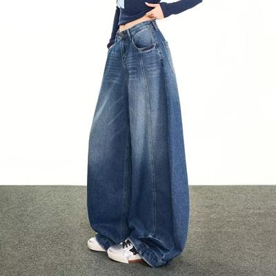 Women Barrel Jeans Casual Baggy Wide Leg Jeans High Waist Boyfriend Denim Pants Vintage Loose Stretchy Streetwear