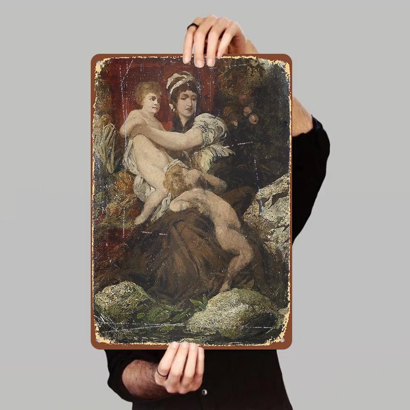 

European Retro Mother and ChildOil Painting Style Iron Sheet Painting Living RoomWall Decor Home Art Hanging Ornament 7.9x11.8In(20x30cm)