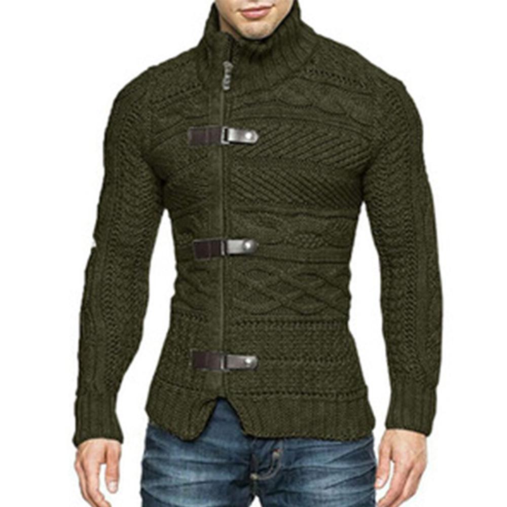 2025 Autumn/Winter Men's Thick High-Neck Leather Buckle Knitted Sweater