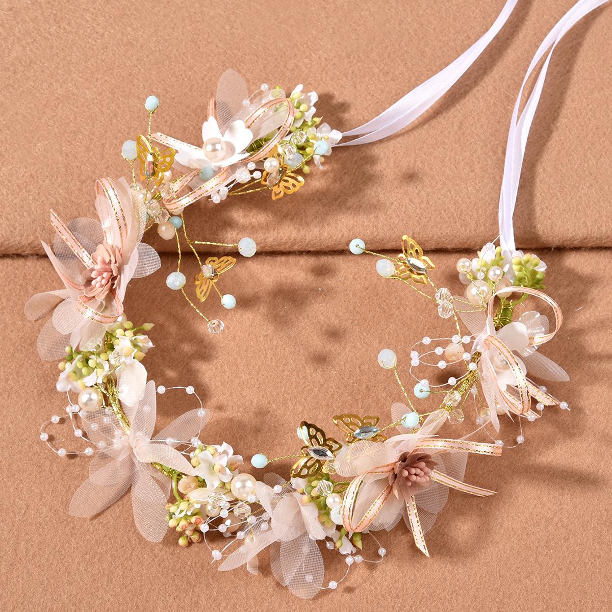 

2023 Fairy Mori Style Flower Wreath Headband - Bridal Wedding Hair Accessory
