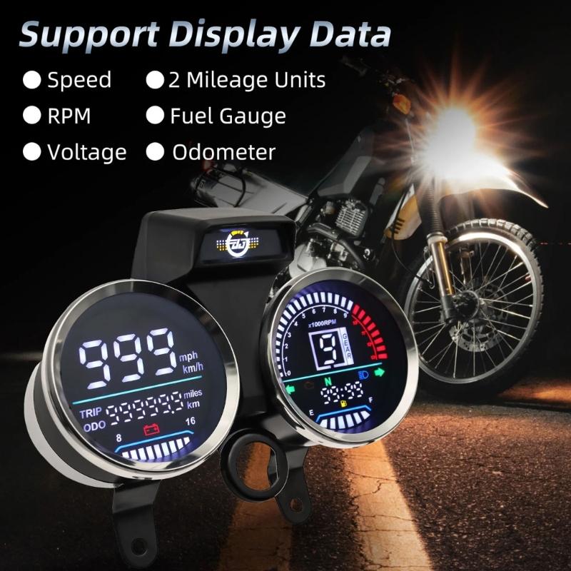 Digital Display Cluster Speedometer Odometer Dashboard Suitable for GN125 Waterproof Motorbike Instrument LED Tachometer