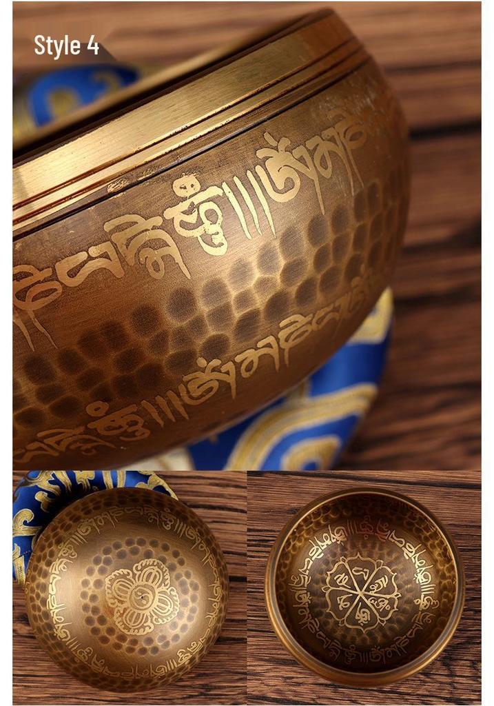 Nepal Bronze Six-Syllable Mantra Tibetan Singing Bowl for Meditation and Incense, Buddha Sound and Chime Bowl.