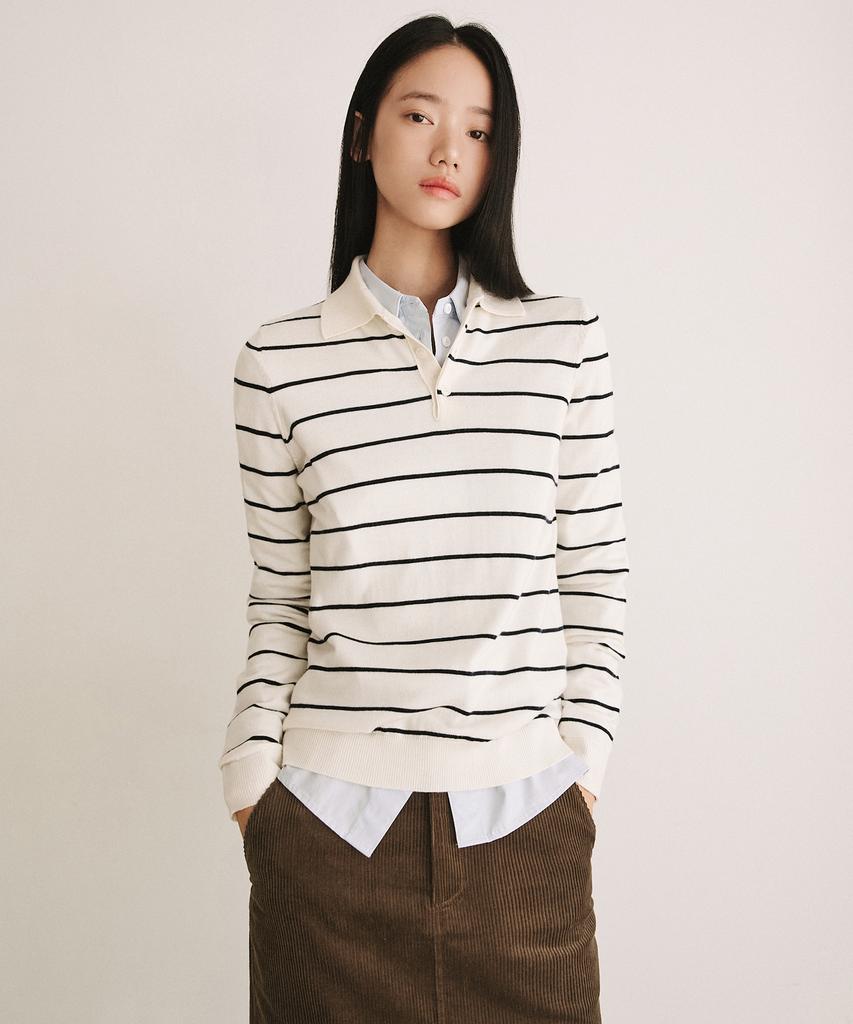 LEFTSEOUL Mono Stripe Collar Knit [Ivory]