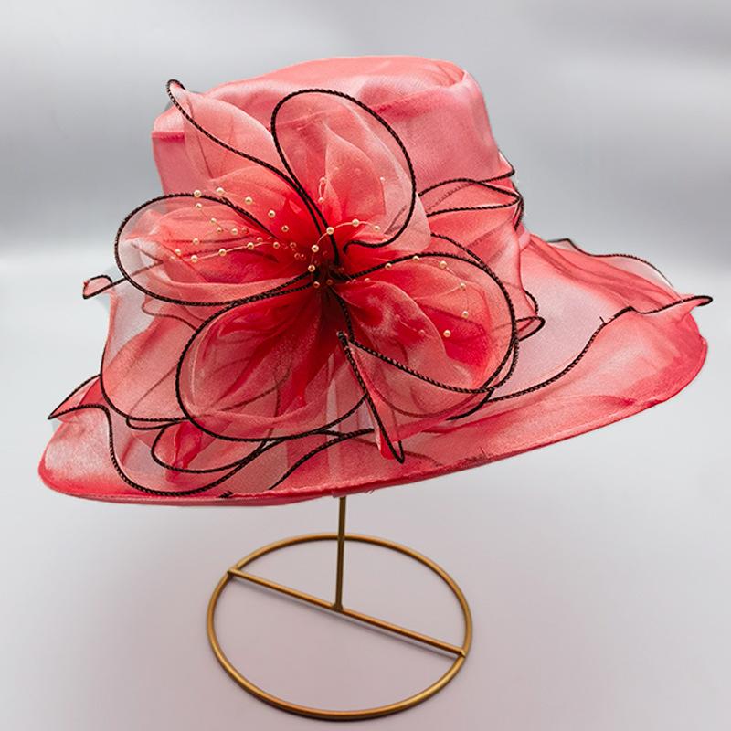Summer female retro style organza fashion mesh shade big brim top hat seaside play beach hat