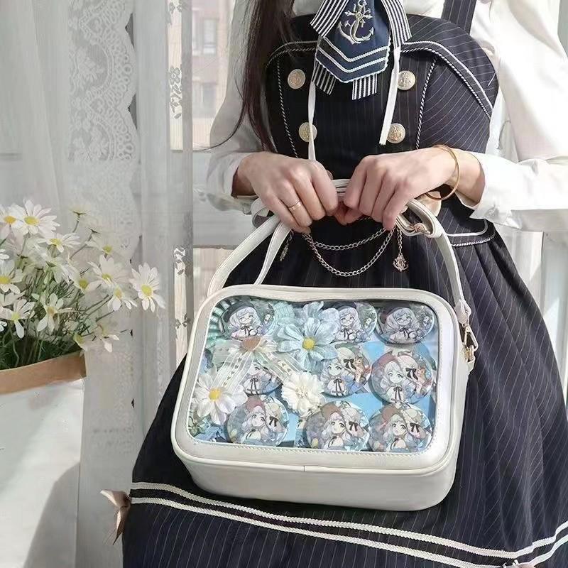 SCIONE Two-Dimension JK Uniform Bag Japanese Anime Transparent Badge Handbag DIY Hand-decorated Crossbody Bag Large-capacity Shoulder Bag