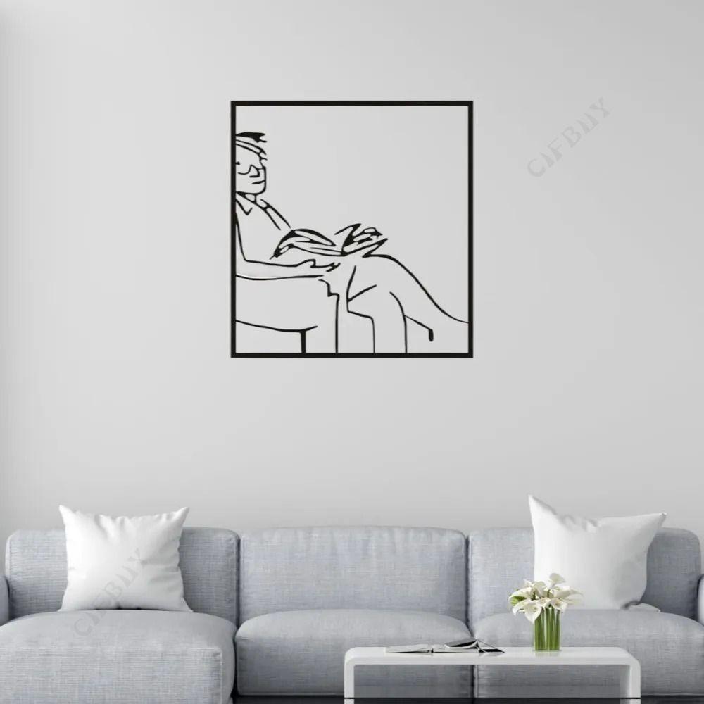 Metal Wall Art Decor Man Reading Book Vintage Steel Panel