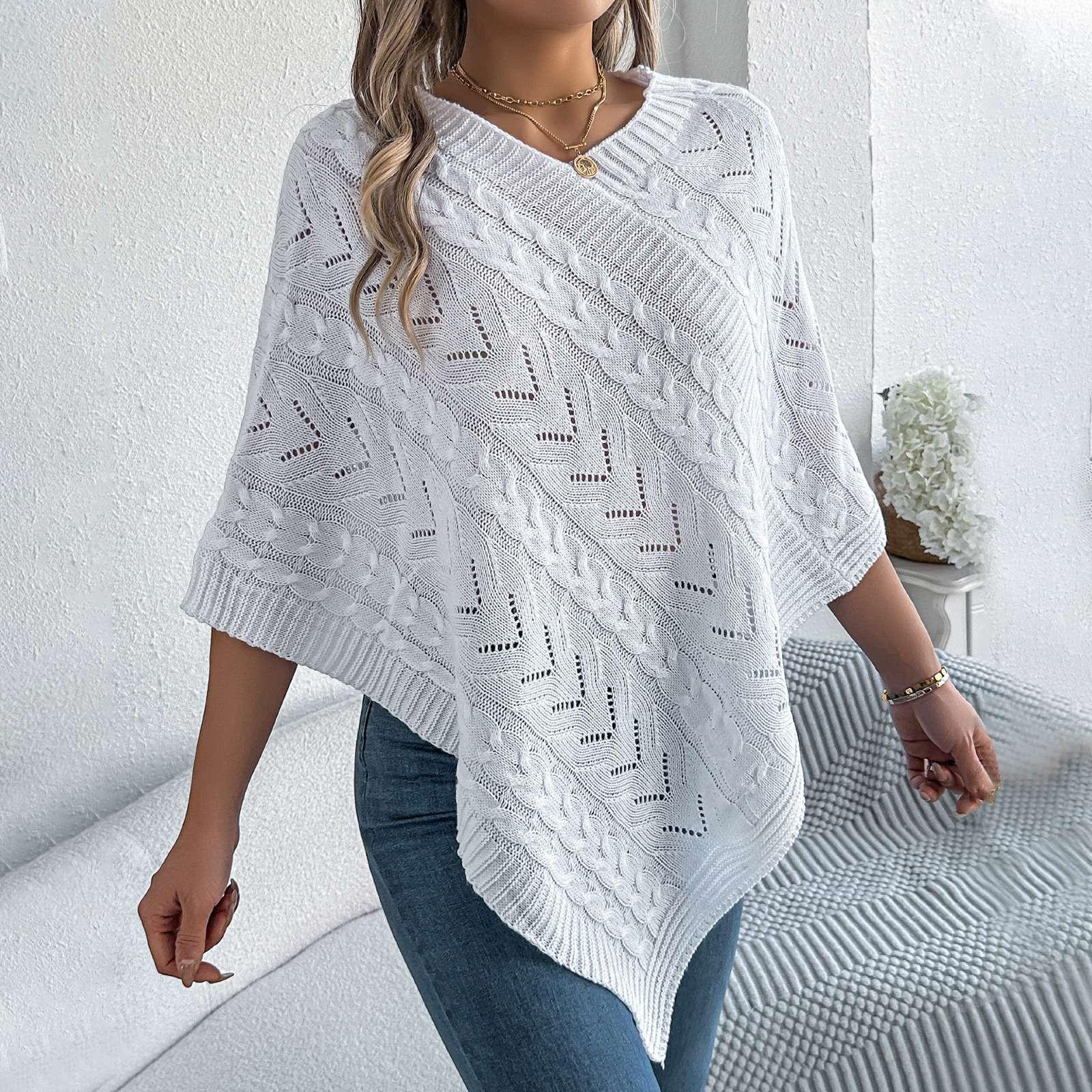 

Женская мода повседневный свободный однотонный свитер с V-образным вырезом и коротким рукавом пуловер топ XL белый