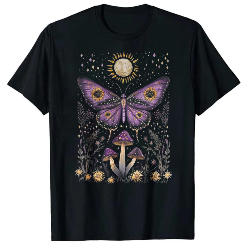 Black Crewneck Short Sleeve Shirt Cottagecore Aesthetic Floral Graphic Tshirt Unisex Cotton Breathable Summer Streetwear Novelty