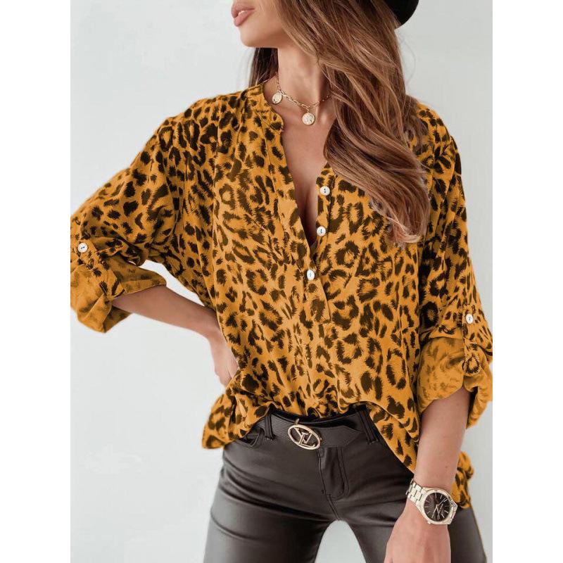 Women's Long Sleeve Leopard Print Single-Breasted Cardigan Shirt