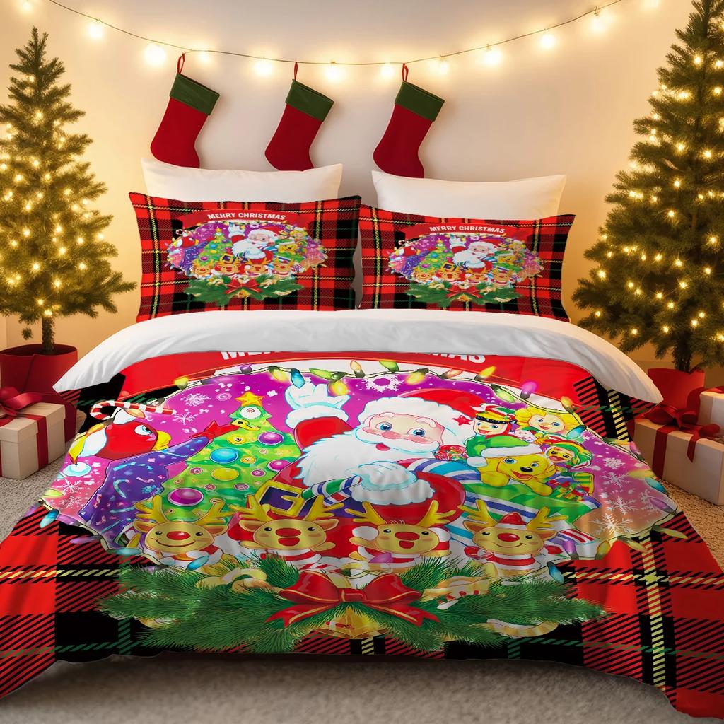 3Pcs Santa Claus Print Coreless Bedding Set Soft Comfortable Dormitory Bedroom Holiday Decoration Multiple Size Polyester