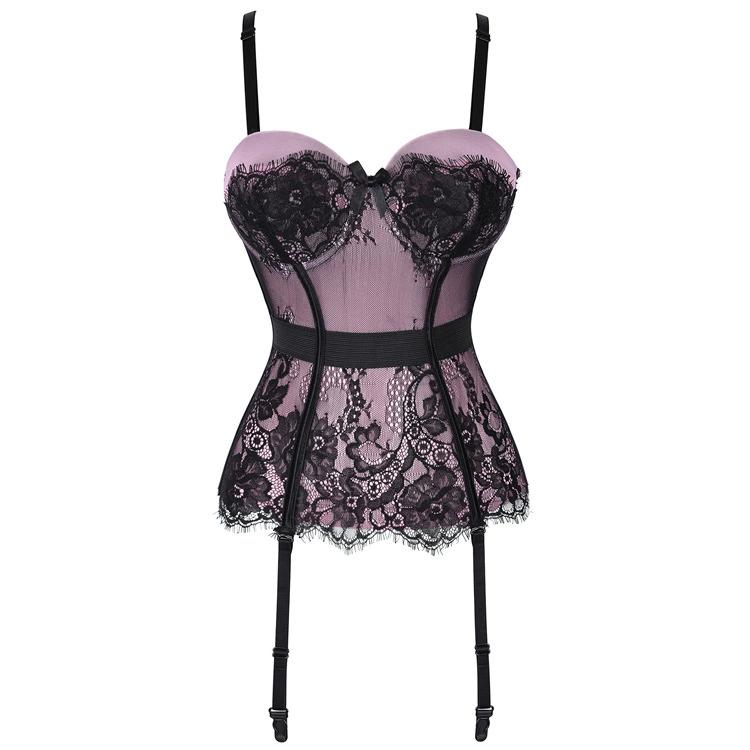 JYL TS shoulder hanging eyelash lace steel ring chest support with garter belt corset, court dress