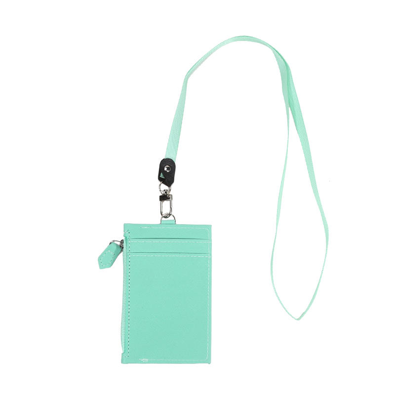 Casual Fashionable Pu Card Bag With Zipper Loose Change Bag With Hanging Rope Men'S And Women'S Card Mini Coin Bag Multiple Card Slots Id Card Bag