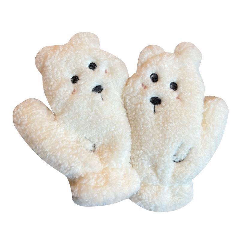Gloves female winter cute teddy velvet bear velvet thickened warm winter student cycling windproof