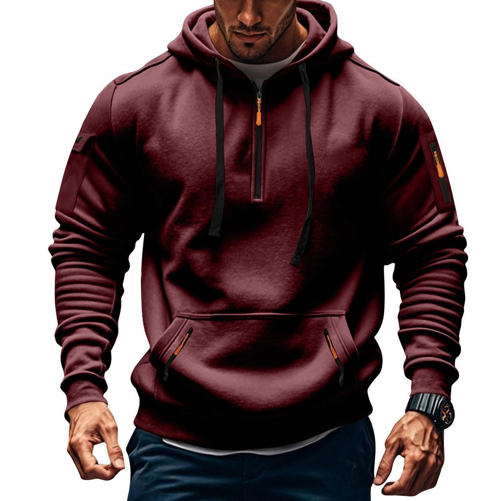 Men's Solid Color Half-Zip Hoodie Men's Sports Plus Size Casual Sweatshirt