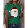 Womens Slim Fit Round Neck Short Sleeve T-Shirt With 3D Santa Claus Print Soft Cotton-Feel Fabric Casual Office Wear